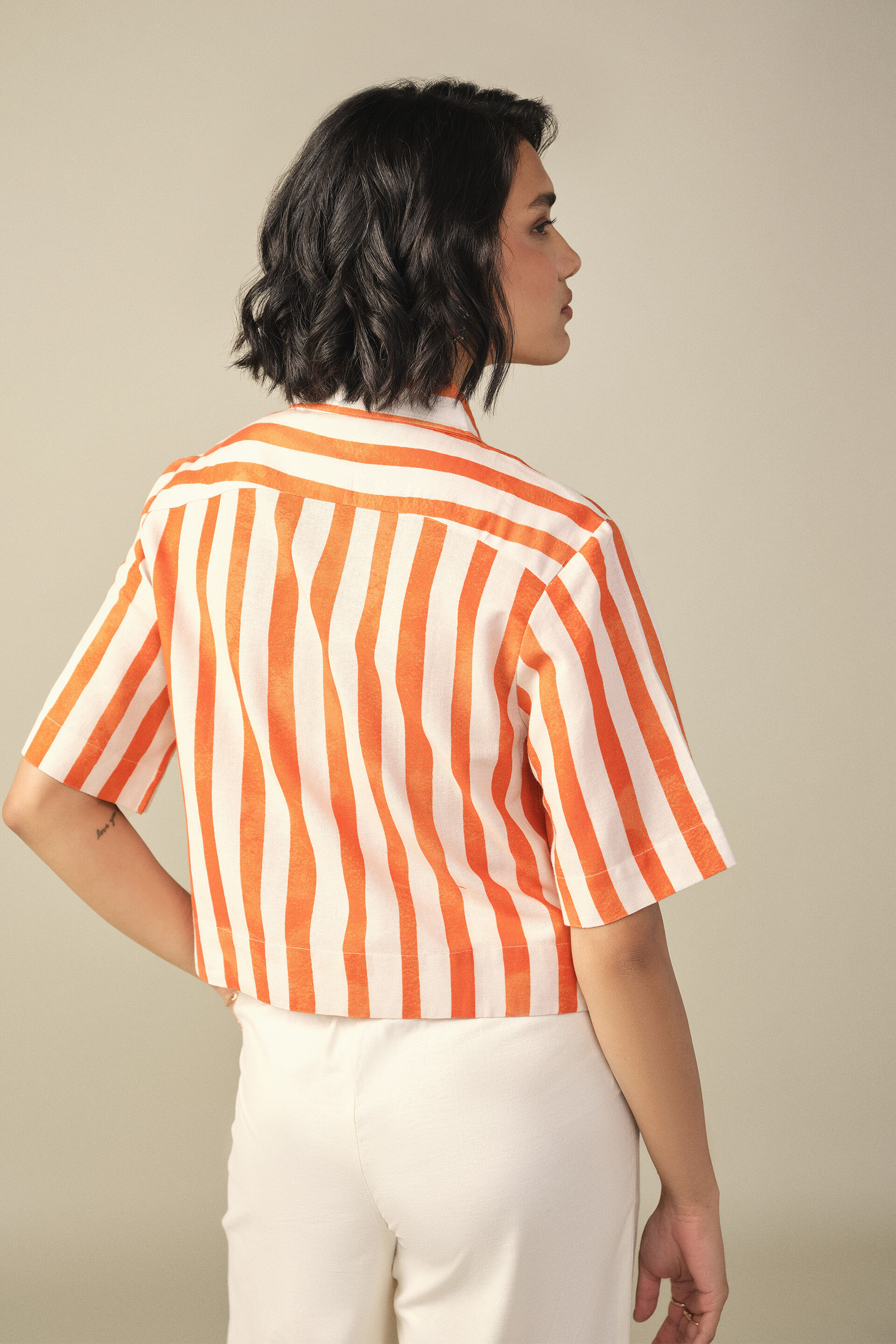 Striped Crop Shirt in Orange, Orange, image 6